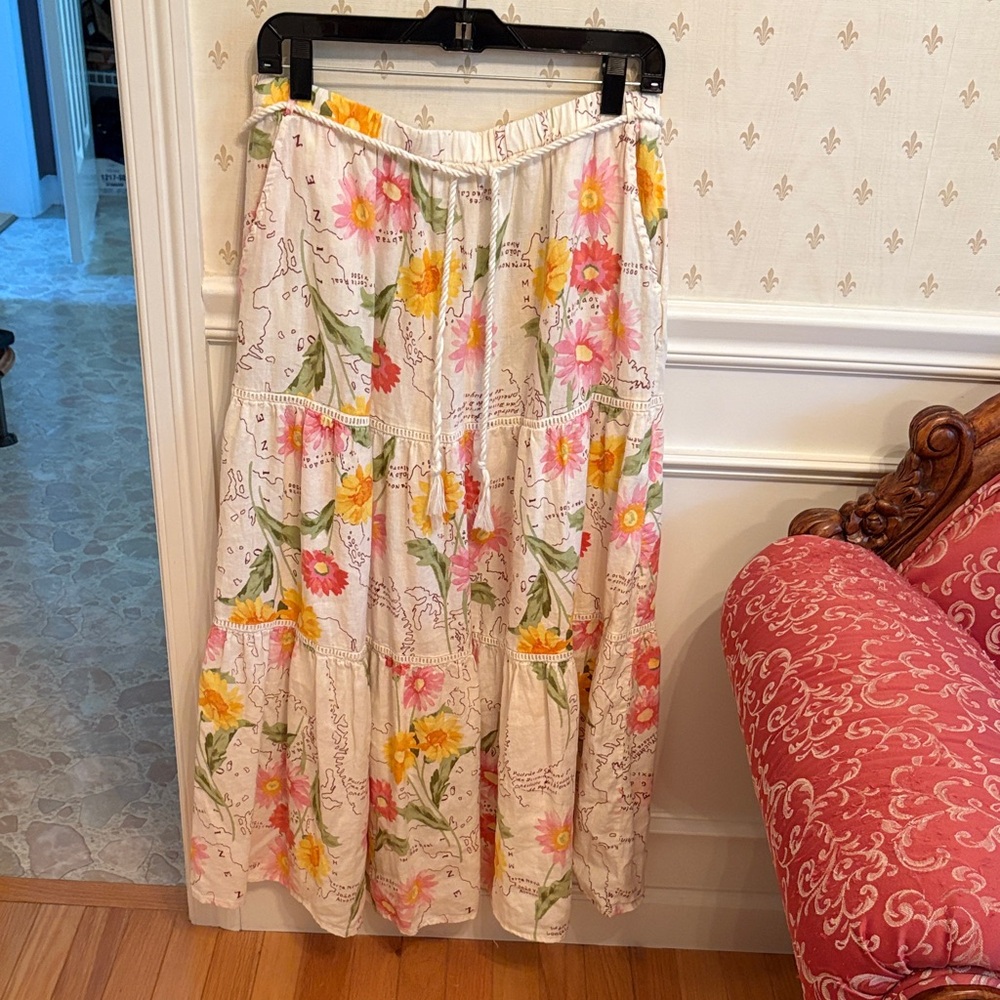 Calypso St. Barth Floral Maxi Skirt - White, Pink, Green and Yellow